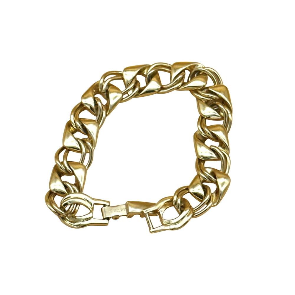 Vintage Trifari TM Glossy Gold Tone Link Bracelet 80’s Chunky